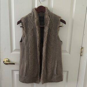 New York & Company Taupe Cable Knit Sweater Vest